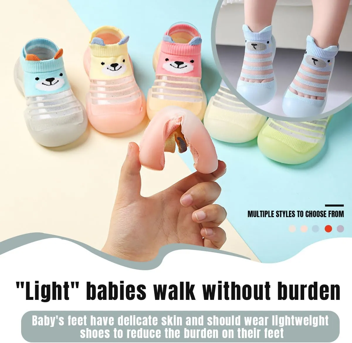 Baby Sock Shoes Boys Girls First Walking Shoes Non Slip Lightweight Toddler Infant Indoor Outdoor