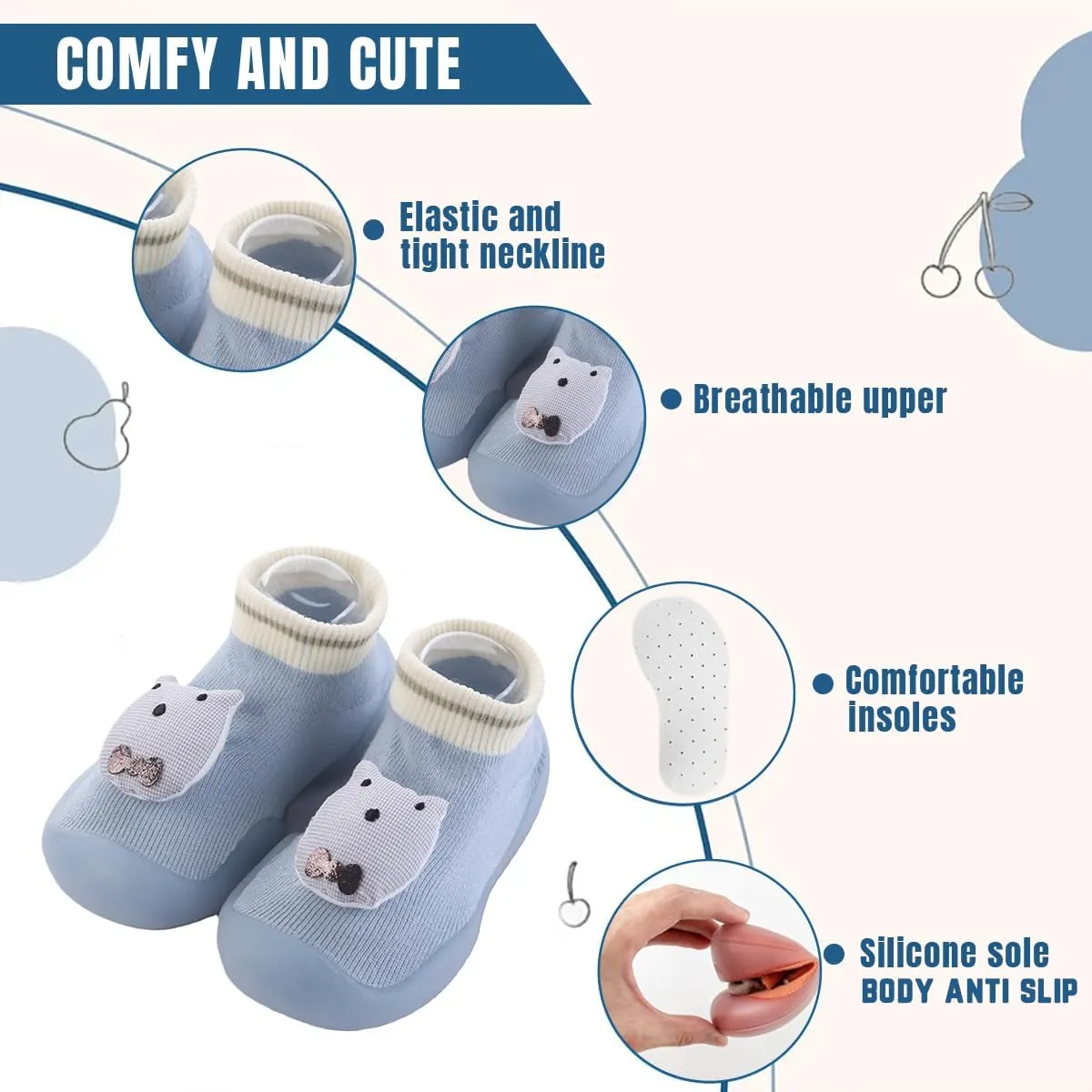 Baby Sock Shoes Boys Girls First Walking Shoes Non Slip Lightweight Toddler Infant Indoor Outdoor