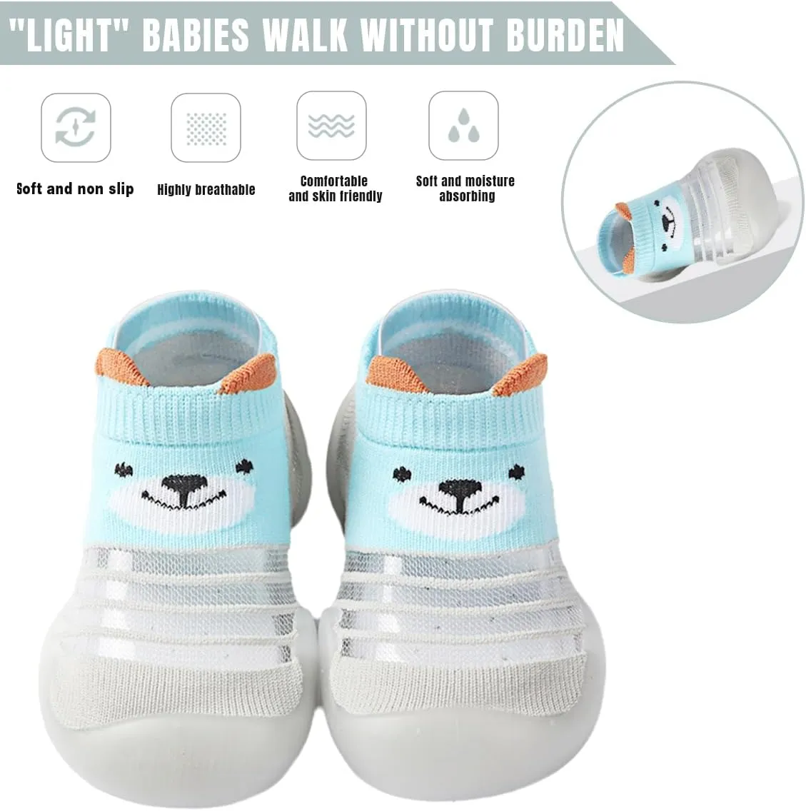Baby Sock Shoes Boys Girls First Walking Shoes Non Slip Lightweight Toddler Infant Indoor Outdoor