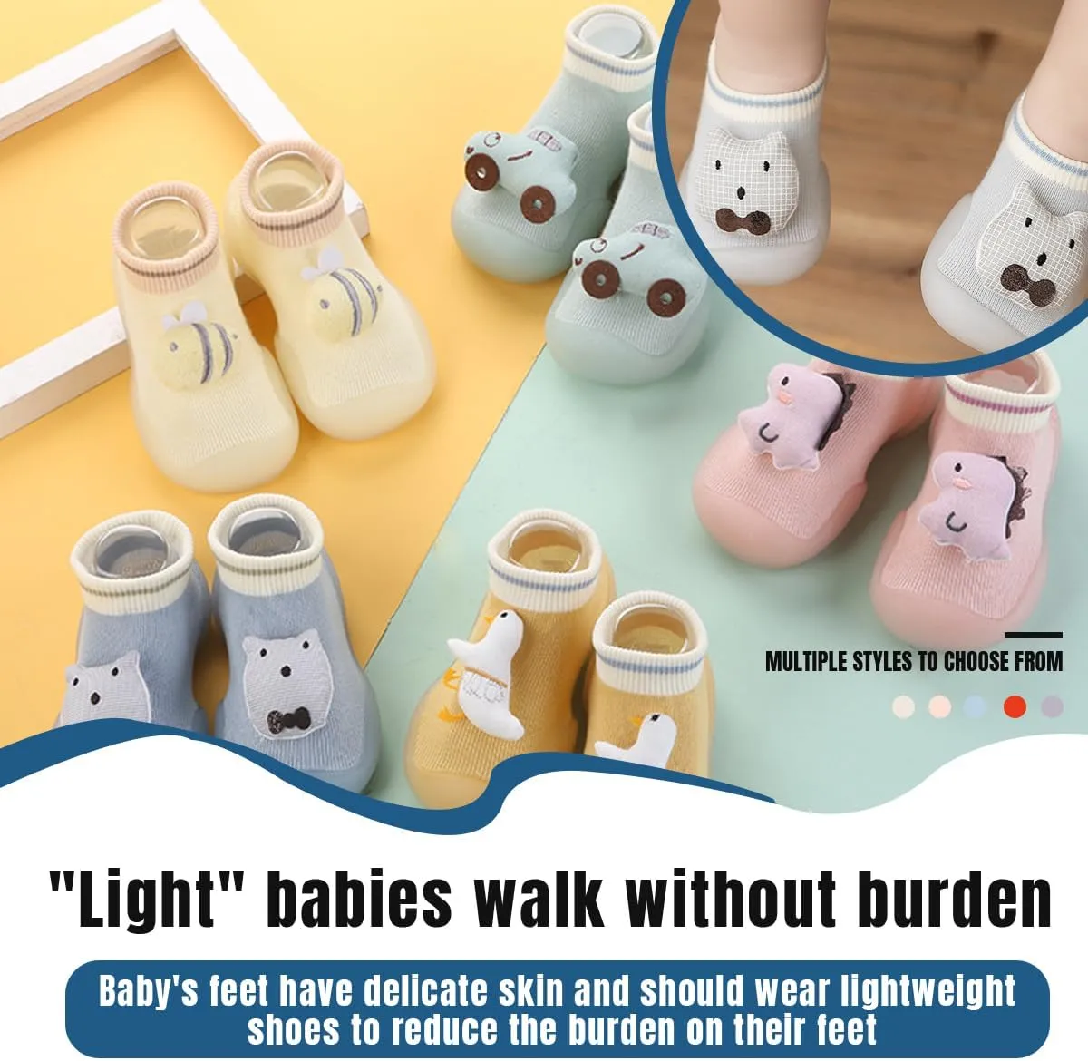 Baby Sock Shoes Boys Girls First Walking Shoes Non Slip Lightweight Toddler Infant Indoor Outdoor