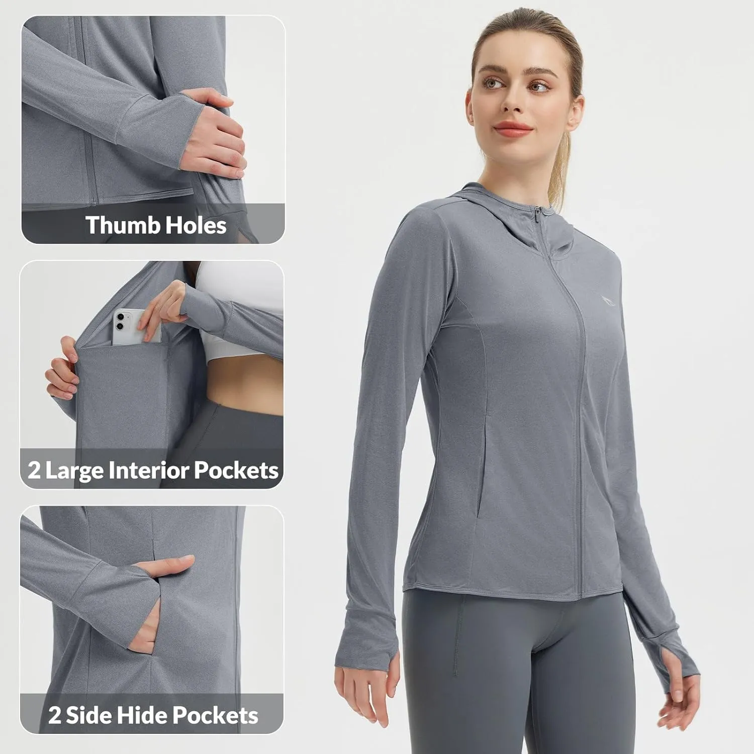 baleaf Women's Sun Protection Jacket Hoodie Clothing Lightweight Long Sleeve Sun Cover Up Shirt