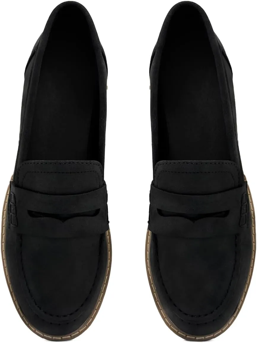 Bandkos Women's Platform Penny Loafers Slip On-Suede Chunky Dress Shoes Casual Business Oxford for Work