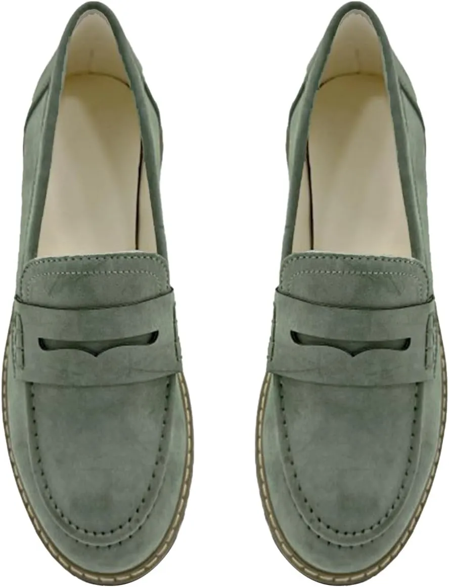 Bandkos Women's Platform Penny Loafers Slip On-Suede Chunky Dress Shoes Casual Business Oxford for Work