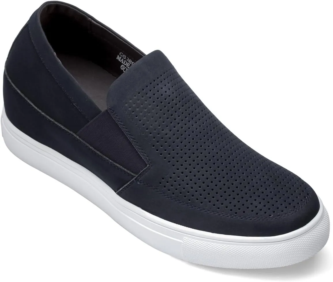 CALTO Men's Invisible Height Increasing Elevator Shoes - Navy Blue Leather Slip-on Lightweight Casual Loafers - 3 Inches Taller - G63892 - Size 9 D(M) US