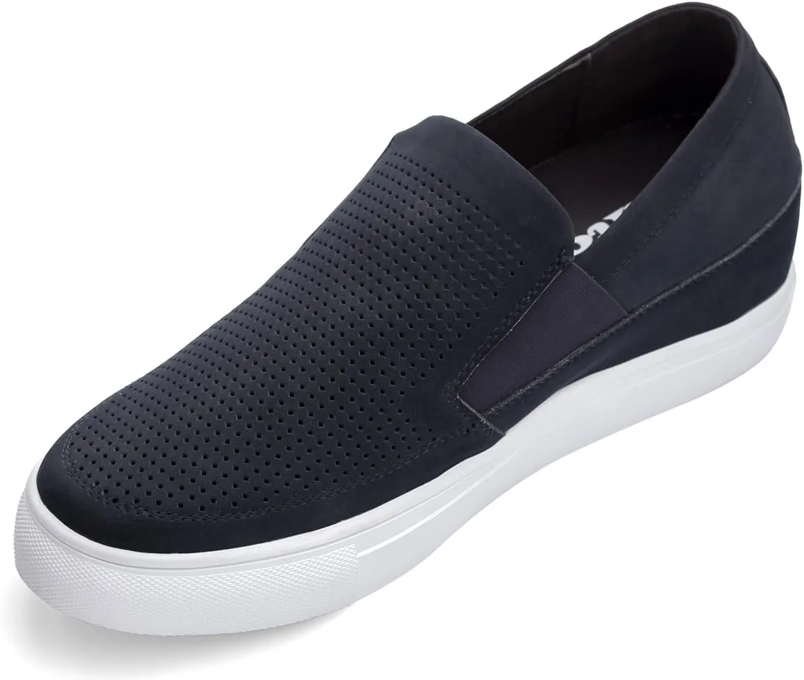 CALTO Men's Invisible Height Increasing Elevator Shoes - Navy Blue Leather Slip-on Lightweight Casual Loafers - 3 Inches Taller - G63892 - Size 9 D(M) US