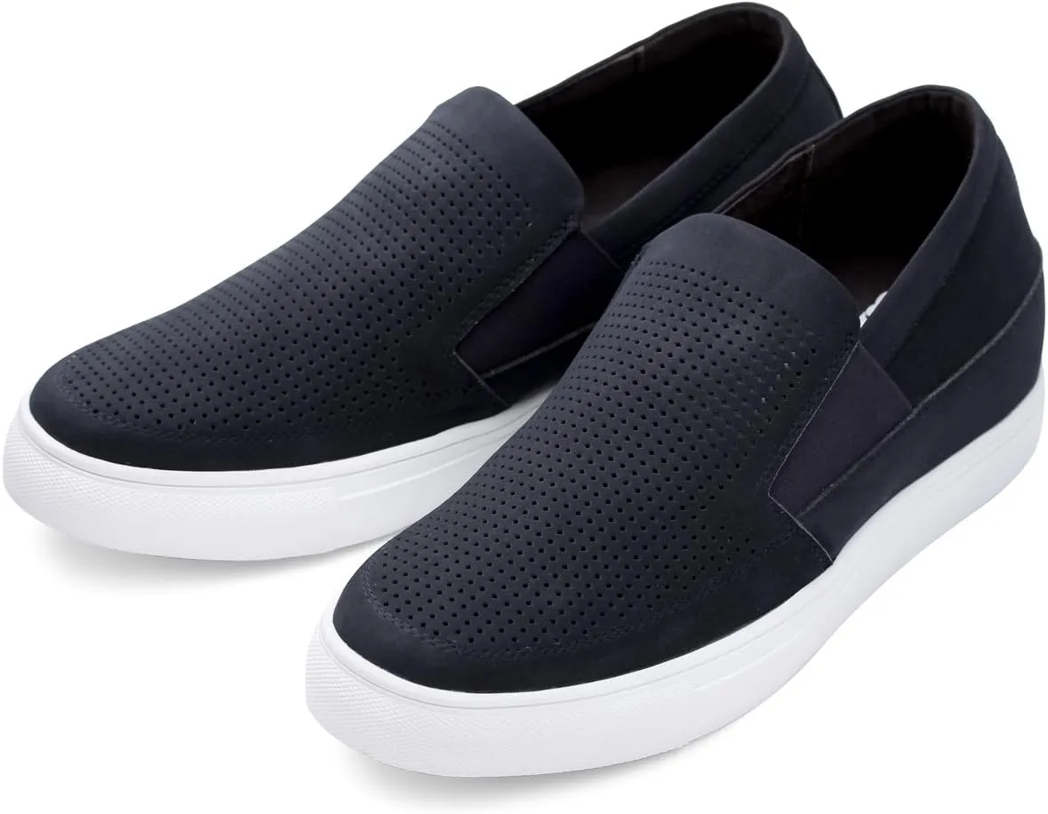 CALTO Men's Invisible Height Increasing Elevator Shoes - Navy Blue Leather Slip-on Lightweight Casual Loafers - 3 Inches Taller - G63892 - Size 9 D(M) US