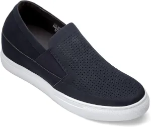 CALTO Men's Invisible Height Increasing Elevator Shoes - Navy Blue Leather Slip-on Lightweight Casual Loafers - 3 Inches Taller - G63892 - Size 9 D(M) US