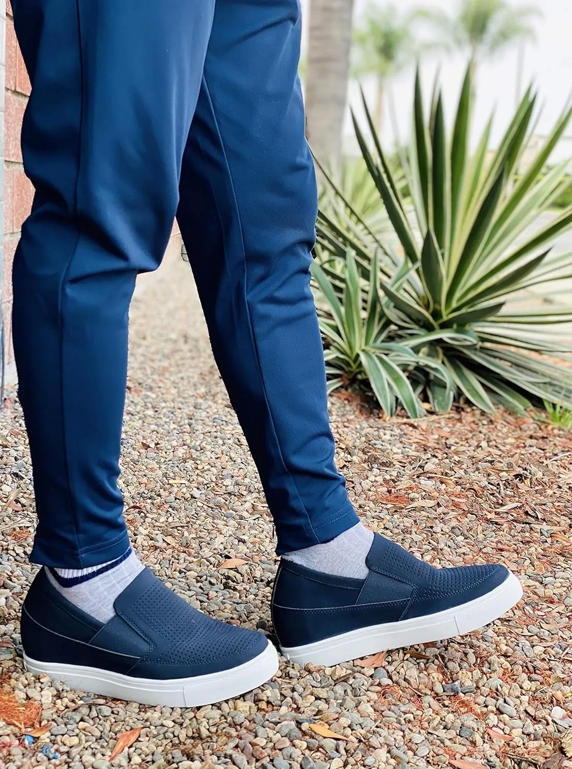 CALTO Men's Invisible Height Increasing Elevator Shoes - Navy Blue Leather Slip-on Lightweight Casual Loafers - 3 Inches Taller - G63892 - Size 9 D(M) US