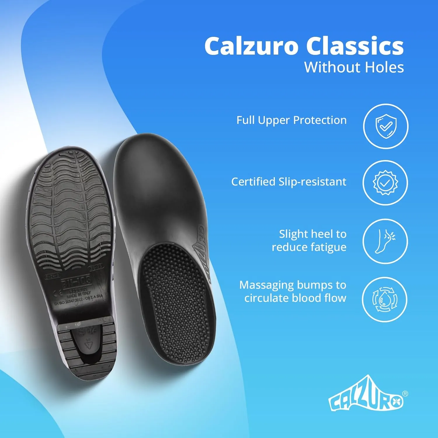 CALZURO Classic Work Clogs Without Holes - Unisex Nursing Clogs - Non Slip Shoes - Autoclavable Rubber Kitchen Shoes for Women and Men -