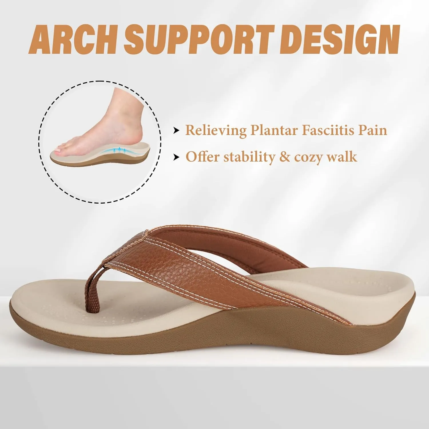 ERGOfoot Upgraded Orthotic Flip Flops with High Arch Support- Women's and Men's Thong Sandals- Walking Comfort with Orthopedic Support for Plantar Fasciitis, Flat Feet & Heel Spur- Beach Slippers