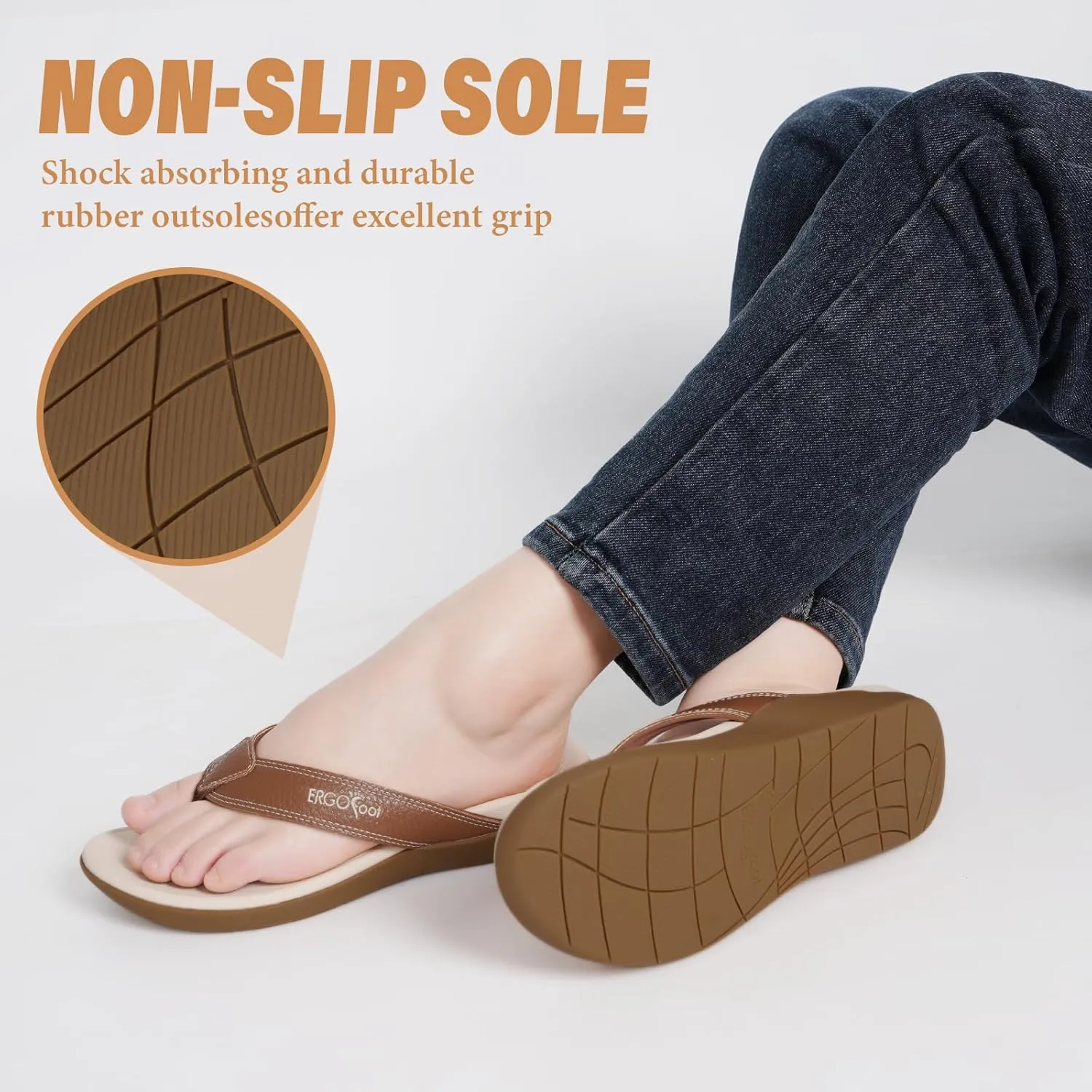 ERGOfoot Upgraded Orthotic Flip Flops with High Arch Support- Women's and Men's Thong Sandals- Walking Comfort with Orthopedic Support for Plantar Fasciitis, Flat Feet & Heel Spur- Beach Slippers