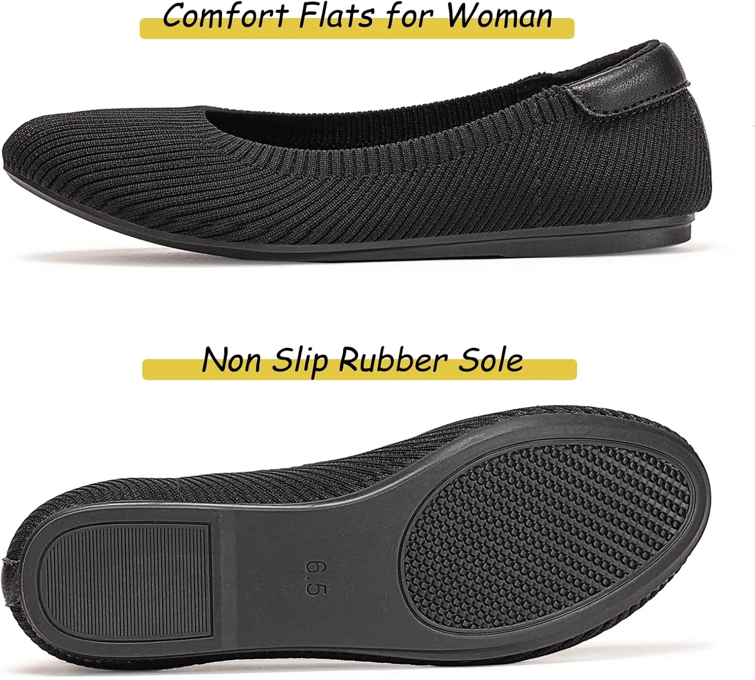 Frank Mully Womens Ballet Flat Shoes Knit Dress Shoes Round Toe Slip On Ballerina Walking Flats Shoes for Woman Low Wedge Comfort Soft