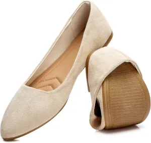 HEAWISH Womens Black Flats Shoes Comfortable Suede Pointed Toe Slip On Casual Ballet Flats Dress Shoes Nude Flats
