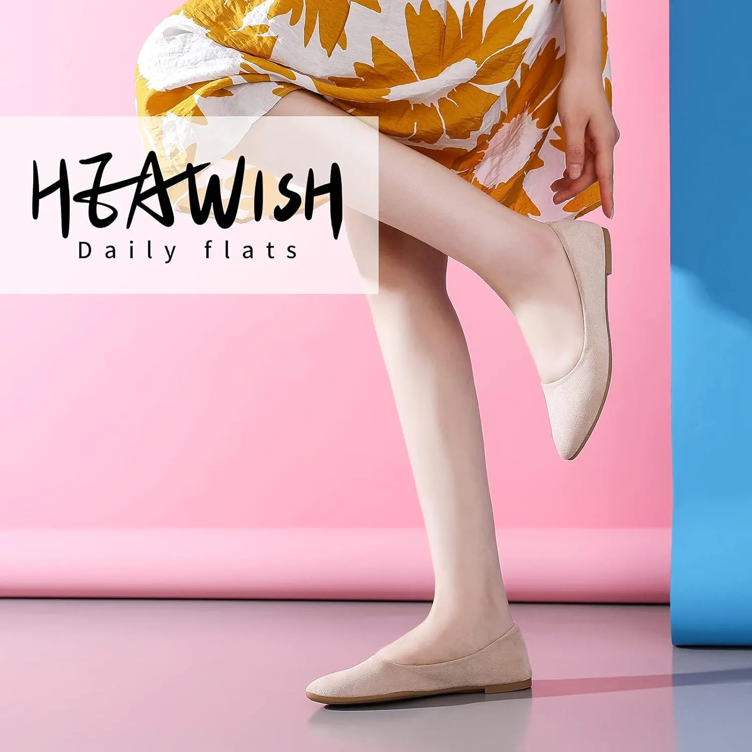 HEAWISH Womens Black Flats Shoes Comfortable Suede Pointed Toe Slip On Casual Ballet Flats Dress Shoes Nude Flats