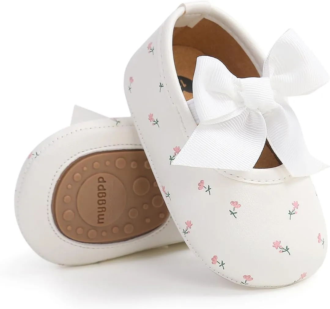 HsdsBebe Infant Baby Girls Mary Jane Flats Bow Non-Slip Soft Sole Princess Toddler First Walkers Sneaker Wedding Dress Shoes