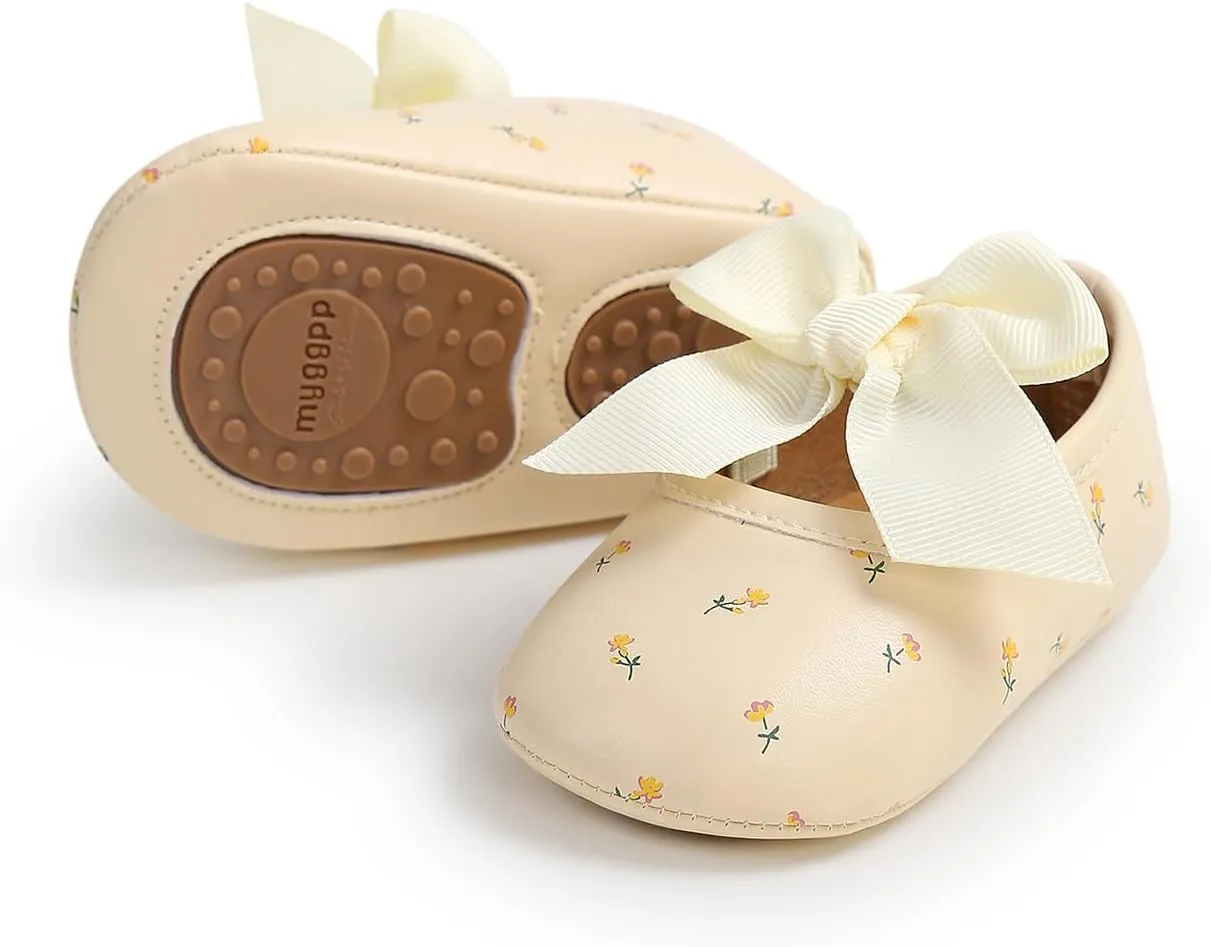HsdsBebe Infant Baby Girls Mary Jane Flats Bow Non-Slip Soft Sole Princess Toddler First Walkers Sneaker Wedding Dress Shoes