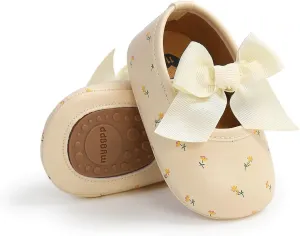 HsdsBebe Infant Baby Girls Mary Jane Flats Bow Non-Slip Soft Sole Princess Toddler First Walkers Sneaker Wedding Dress Shoes