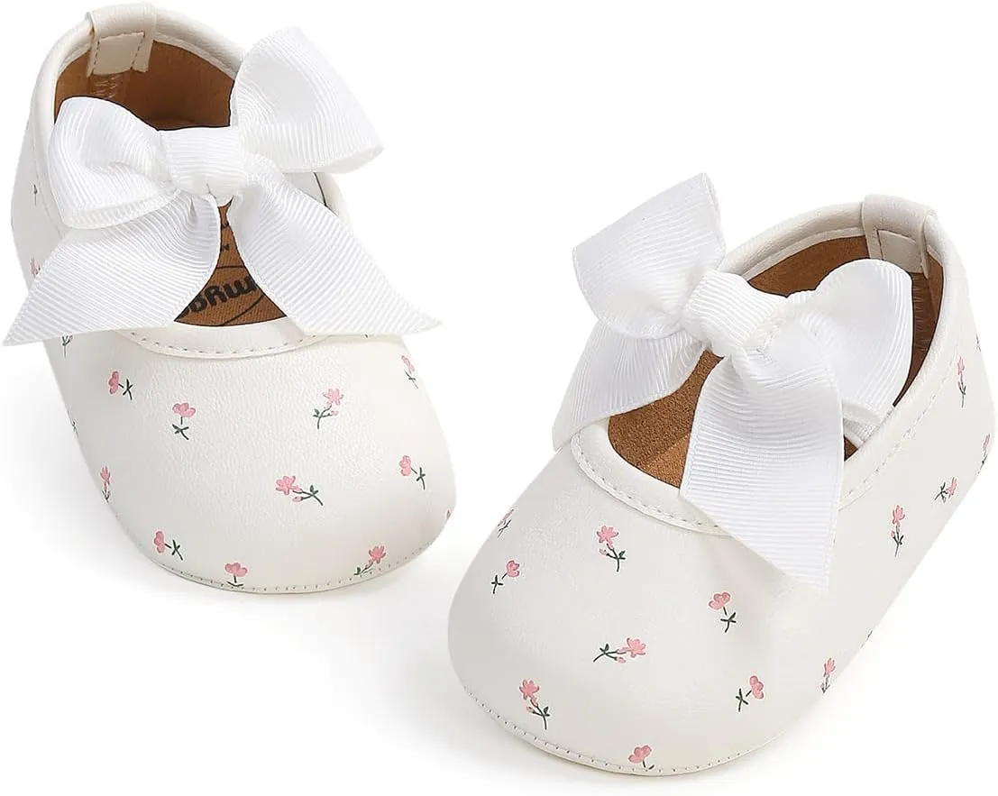 HsdsBebe Infant Baby Girls Mary Jane Flats Bow Non-Slip Soft Sole Princess Toddler First Walkers Sneaker Wedding Dress Shoes