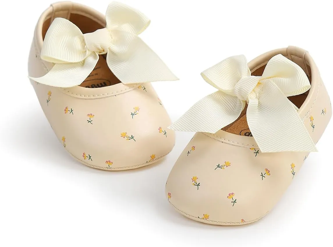 HsdsBebe Infant Baby Girls Mary Jane Flats Bow Non-Slip Soft Sole Princess Toddler First Walkers Sneaker Wedding Dress Shoes