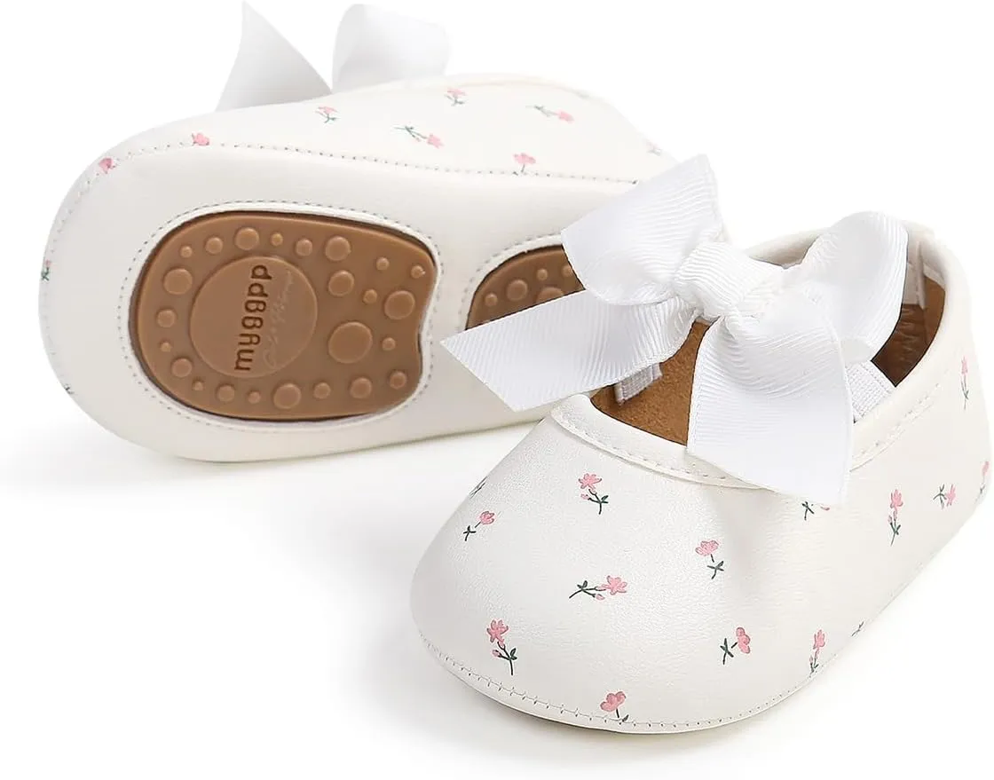 HsdsBebe Infant Baby Girls Mary Jane Flats Bow Non-Slip Soft Sole Princess Toddler First Walkers Sneaker Wedding Dress Shoes
