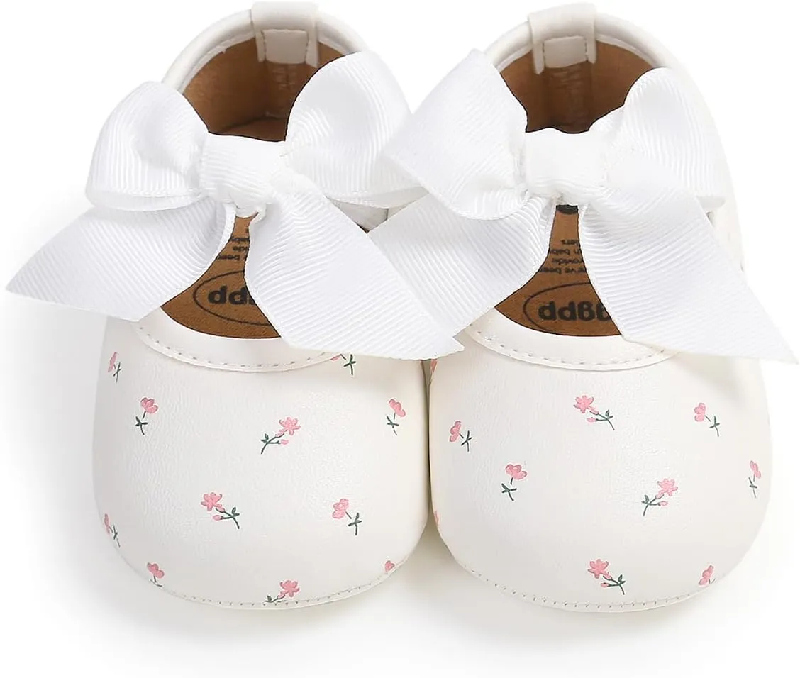 HsdsBebe Infant Baby Girls Mary Jane Flats Bow Non-Slip Soft Sole Princess Toddler First Walkers Sneaker Wedding Dress Shoes