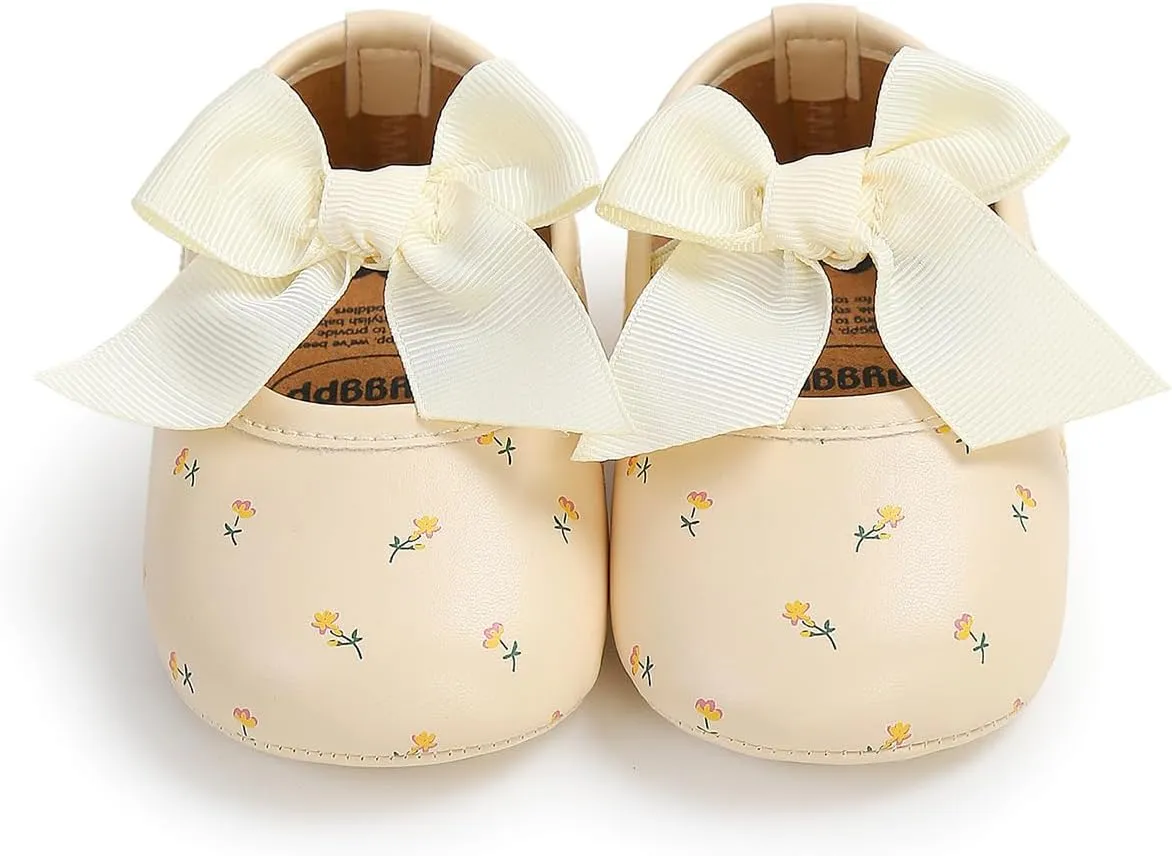 HsdsBebe Infant Baby Girls Mary Jane Flats Bow Non-Slip Soft Sole Princess Toddler First Walkers Sneaker Wedding Dress Shoes