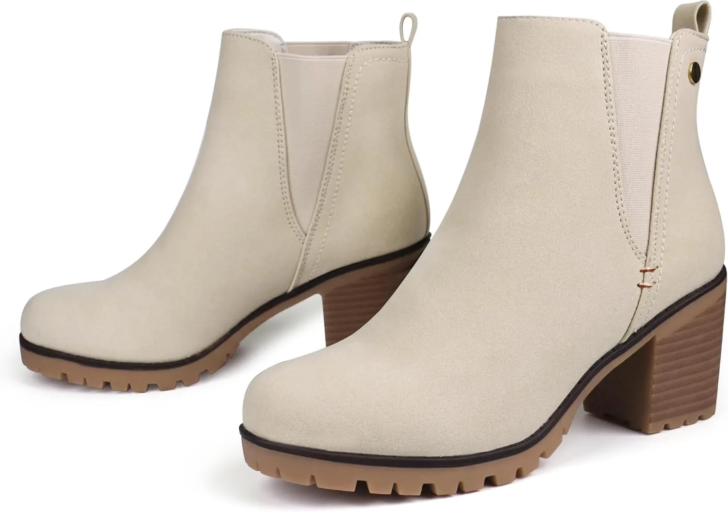 JABASIC Women Casual Ankle Booties Block Heel Slip On Chelsea Boots