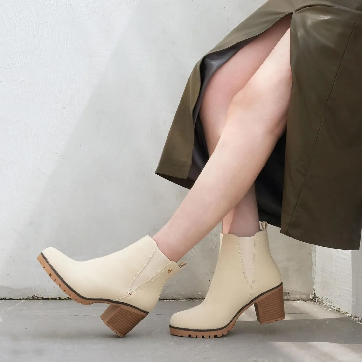 JABASIC Women Casual Ankle Booties Block Heel Slip On Chelsea Boots