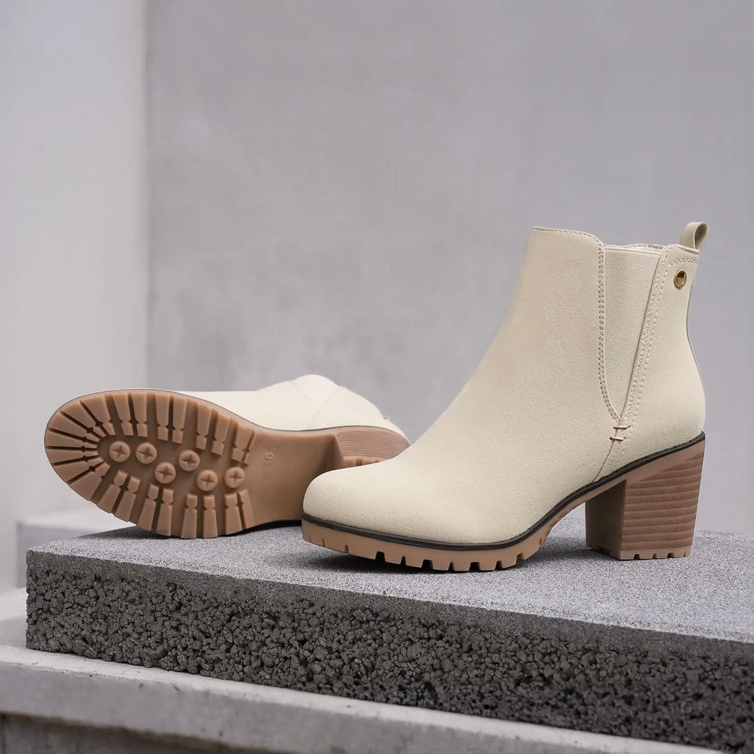 JABASIC Women Casual Ankle Booties Block Heel Slip On Chelsea Boots