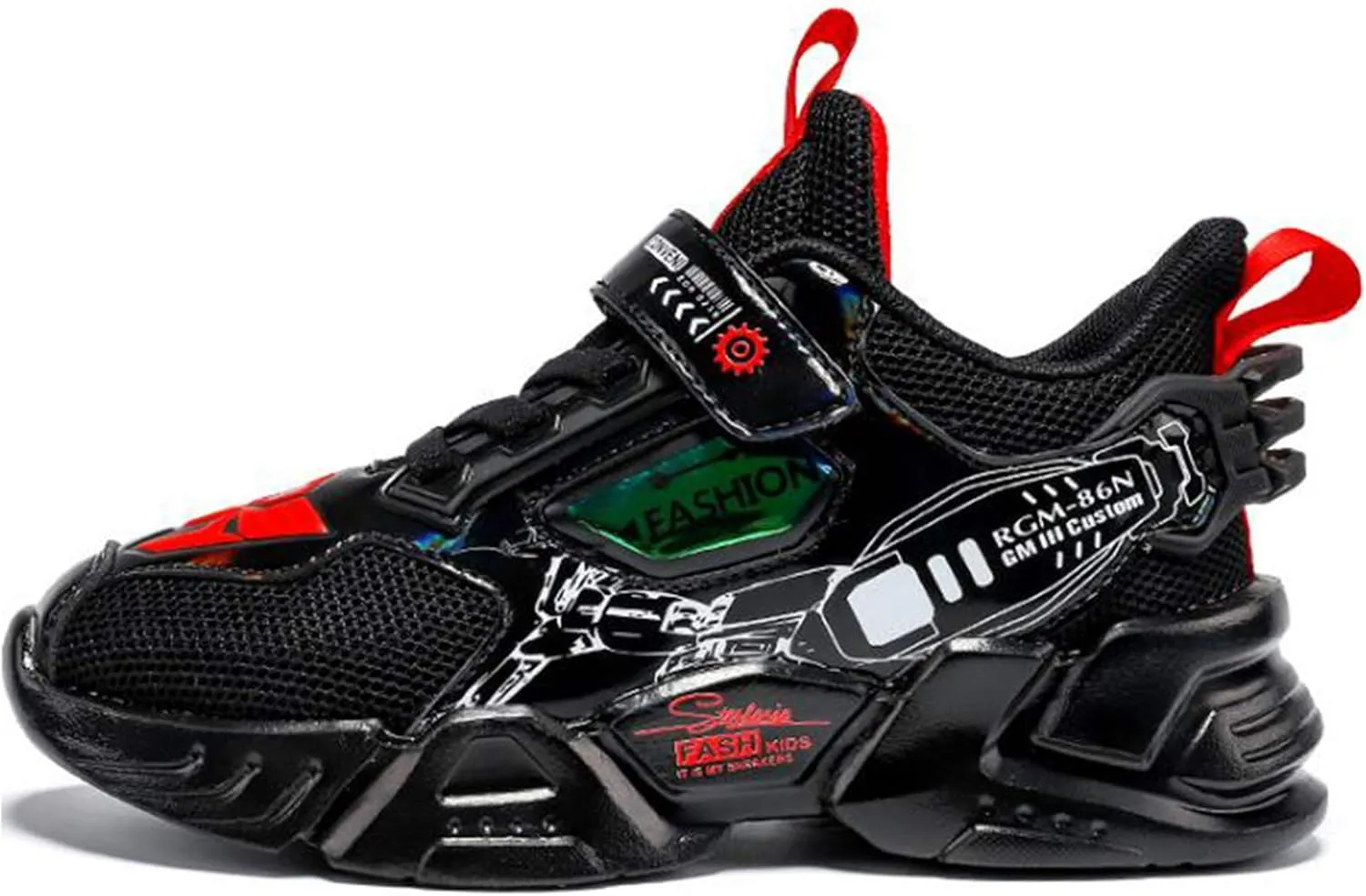 Kid Boys Girls Lightweight Breathable Sneakers Strap Athletic Tennis Shoes for Running Walking Black 2 Big Kid