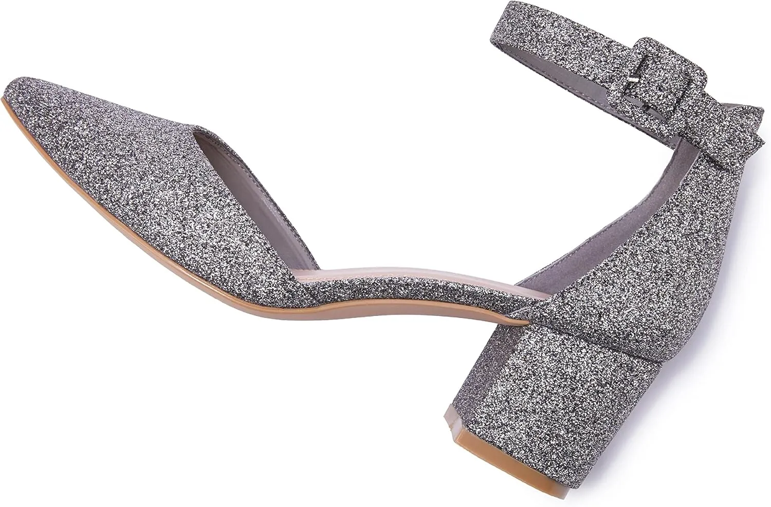 LAICIGO Women's Pointed Toe Pumps Ankle Strap Buckle Chunky Block Heel Dress D'Orsay Shoes