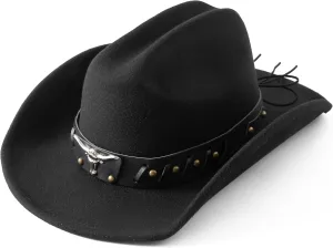 Lanzom Cowboy Hat for Women and Men with Shapeable Wide Brim Felt Western Hats for Cowboys and Cowgirls