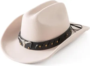 Lanzom Cowboy Hat for Women and Men with Shapeable Wide Brim Felt Western Hats for Cowboys and Cowgirls
