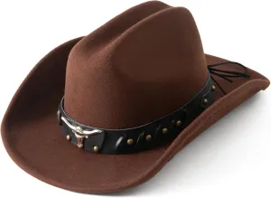 Lanzom Cowboy Hat for Women and Men with Shapeable Wide Brim Felt Western Hats for Cowboys and Cowgirls