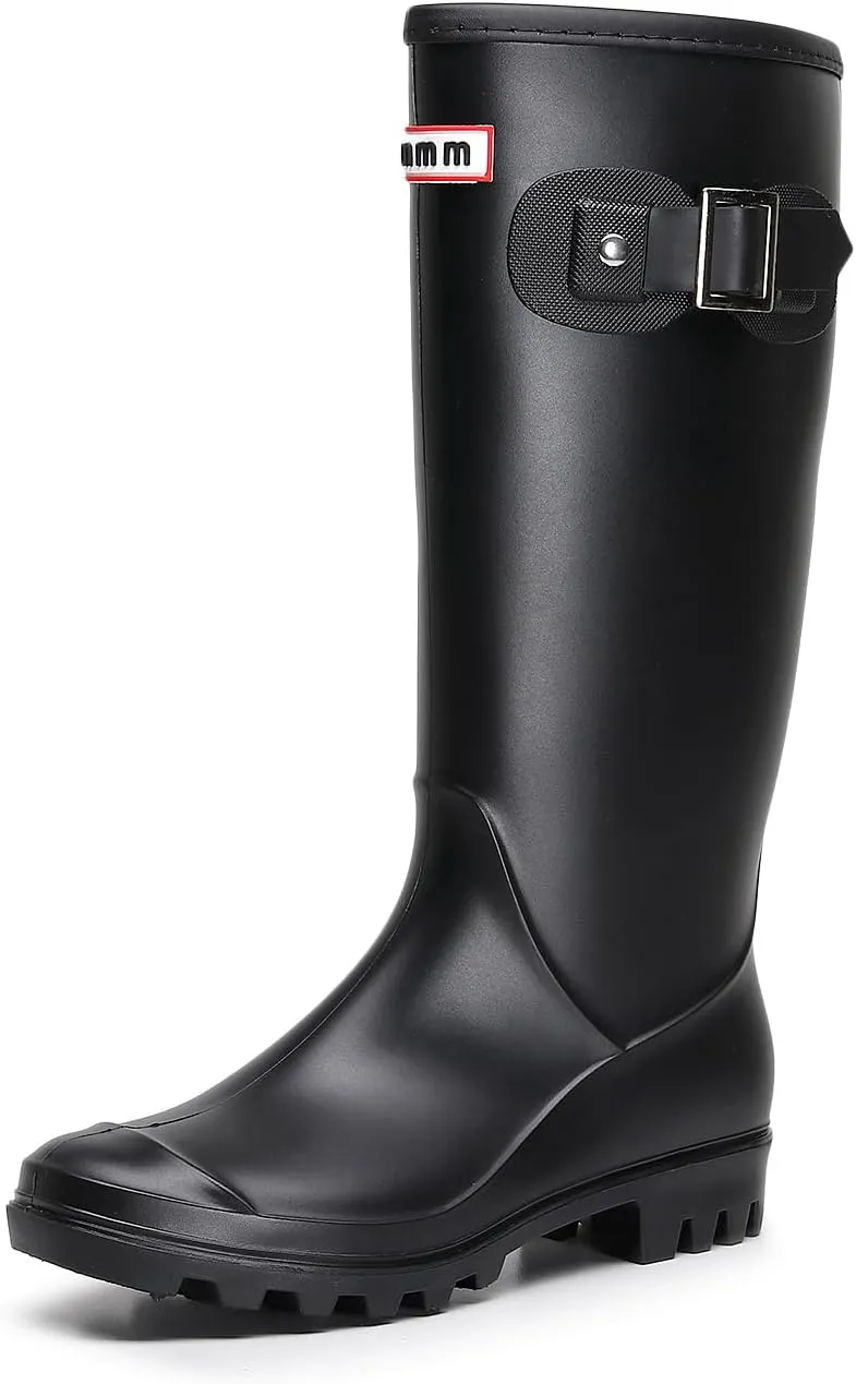 Rain Boots for Women, Waterproof Garden Shoes Womens Rubber Boots, Non-Slip Knee-high Rainboots for Ladies, Lightweight Women Work Tall Fishing Boots, Fashion Mid-Calf Rain Shoes for Outdoor