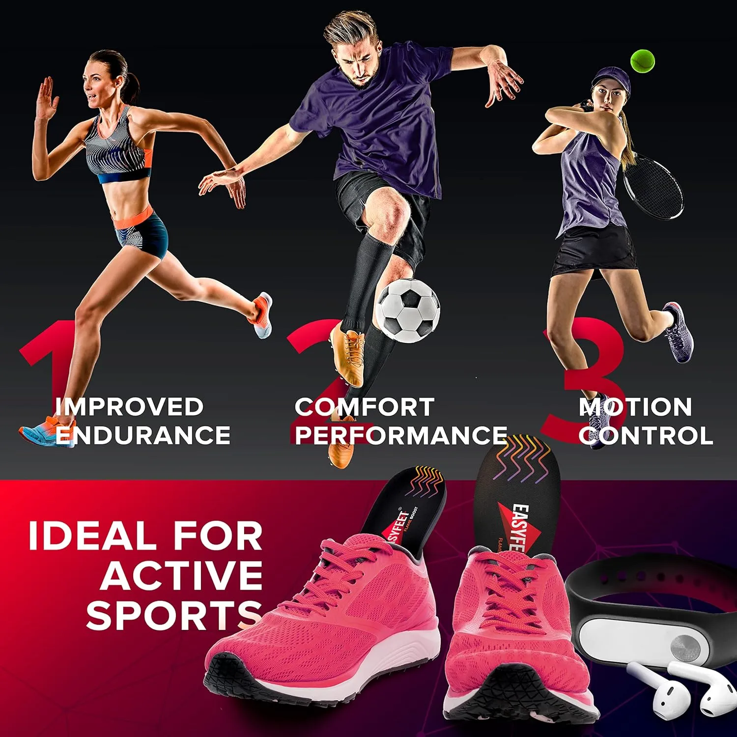 Running Athletic Shoe Insoles Men Women - Sport Insole - Shock Absorption Inserts - Walking Hiking Hockey Tennis Basketball - Orthotic Comfort Cushions Inserts Sneakers