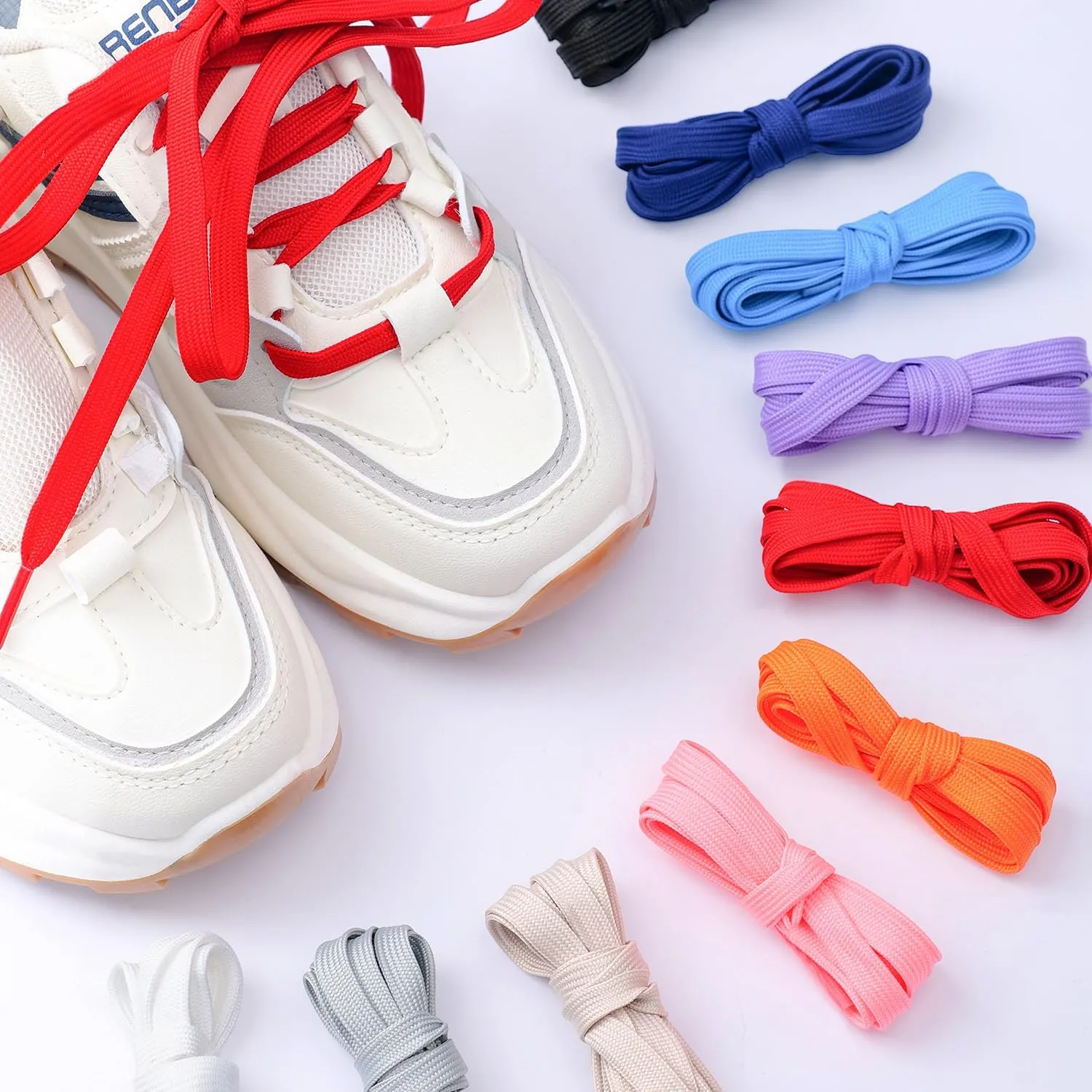 Shoelaces for Sneakers Flat Shoelace Athletic Shoe laces for Adults and Kids 27 Soild Colors in 24"-79" Shoe String