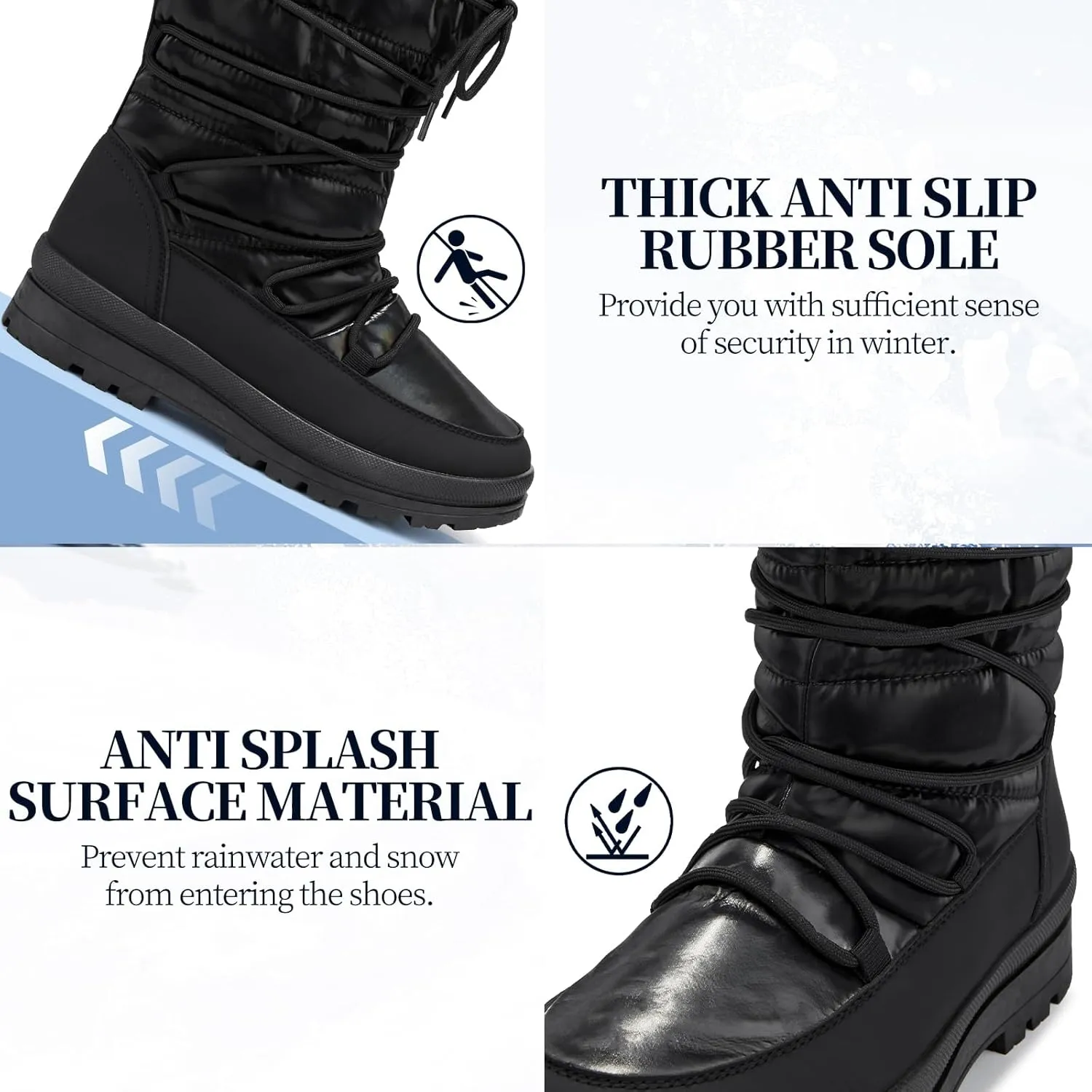 Snow Boots for Women Fur Winter Boots Waterproof Ski Boots Women's Mid Calf Boots Furry White Lace up Boots with Zipper