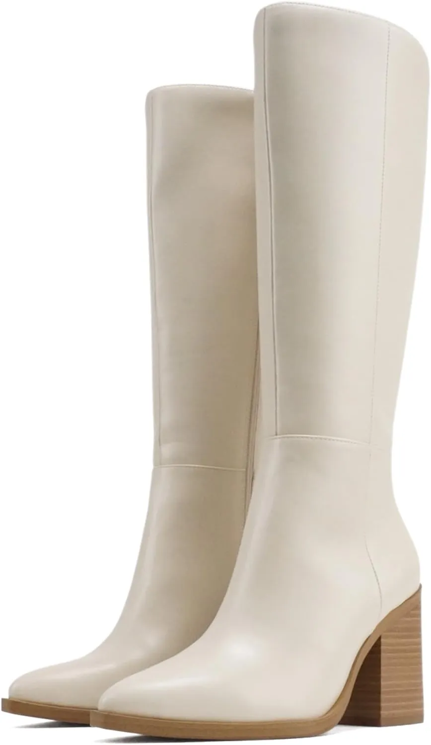 Soda VAPOR ~ Women Pointed Toe Medium Heel Knee-High Boot with Side Zipper