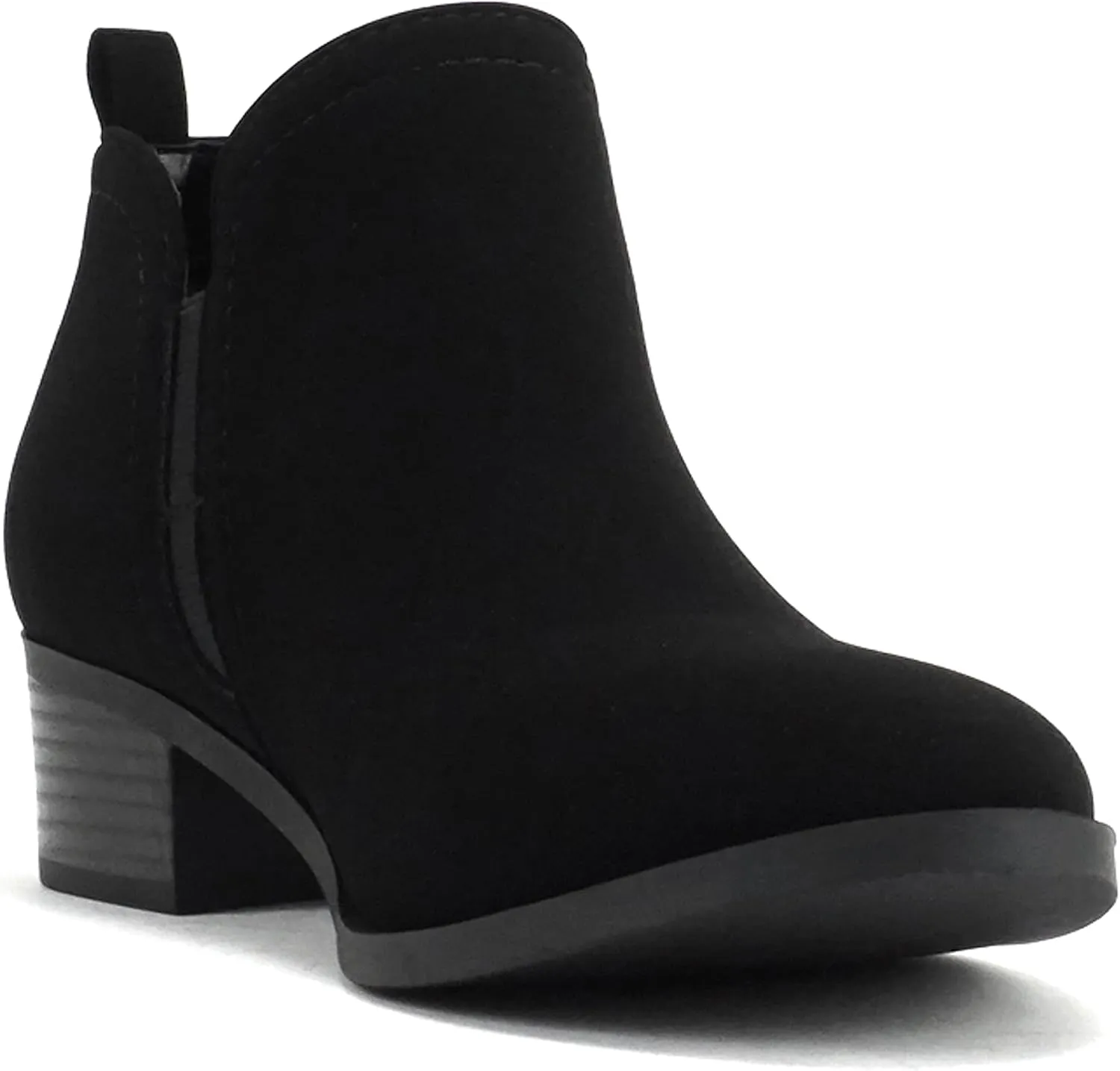Soda ZAYNE ~ Women Round Toe Elastic Side Gore Side Zipper Pull Tab Low Heel Ankle Boot Bootie
