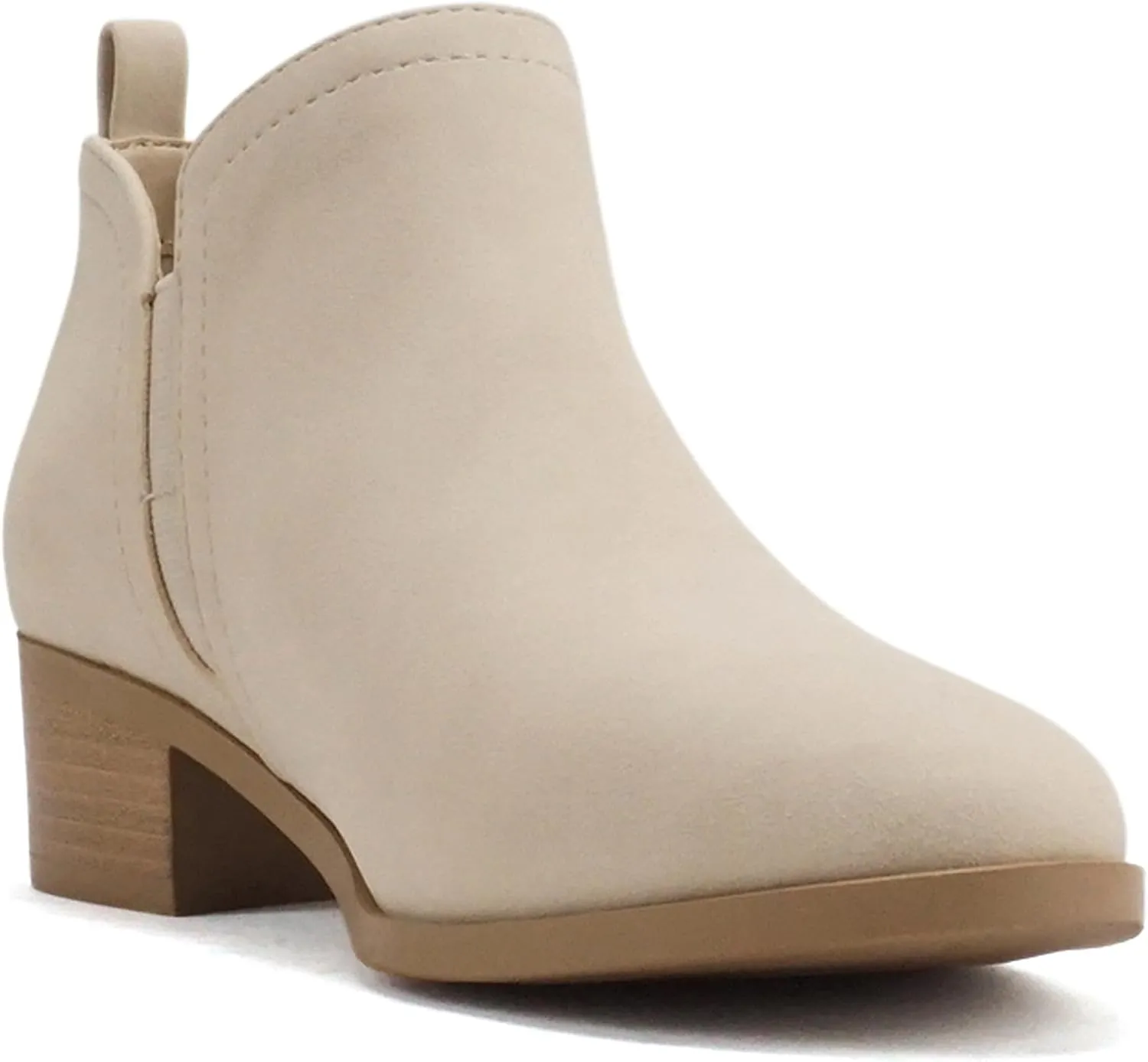Soda ZAYNE ~ Women Round Toe Elastic Side Gore Side Zipper Pull Tab Low Heel Ankle Boot Bootie
