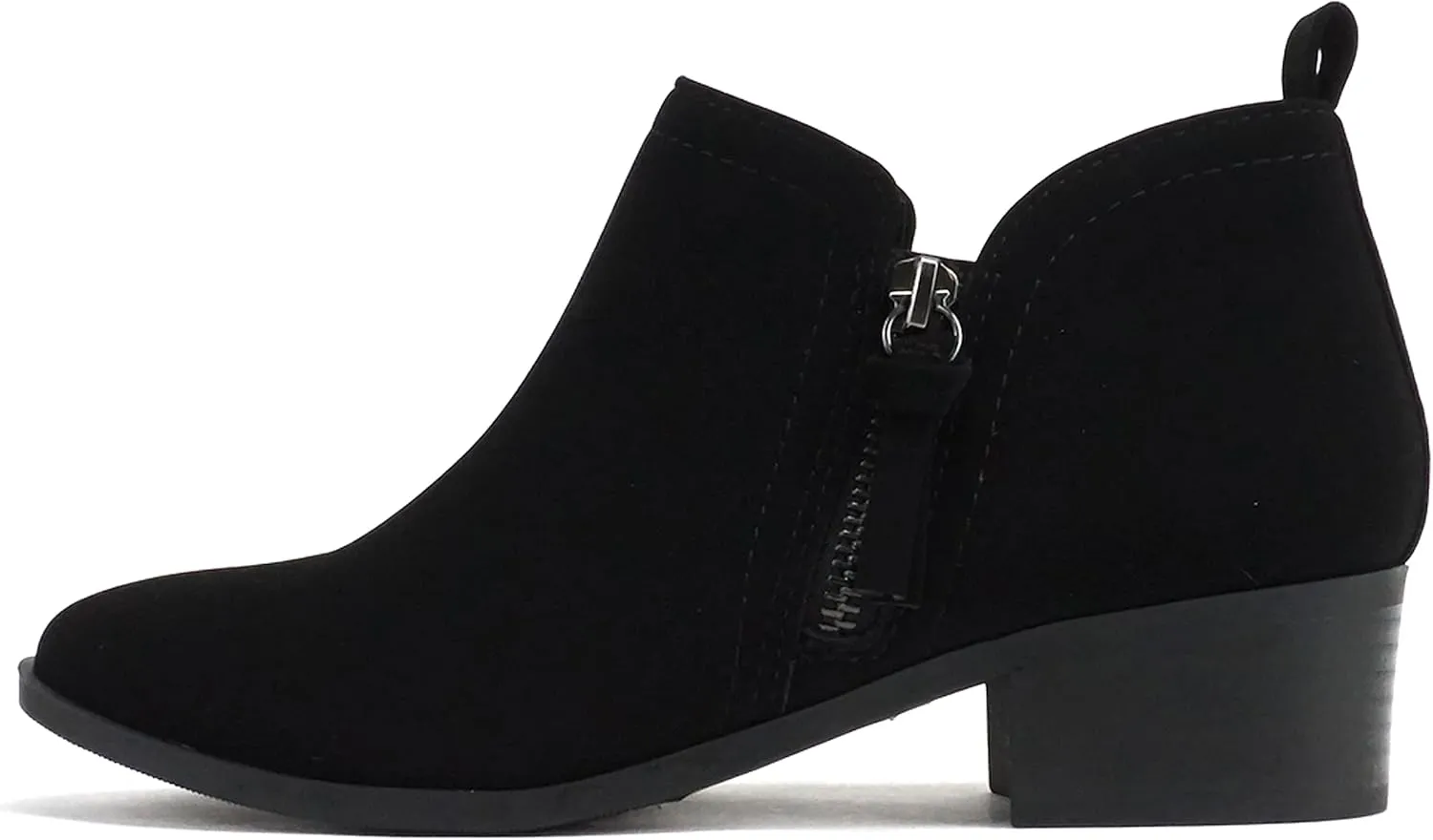 Soda ZAYNE ~ Women Round Toe Elastic Side Gore Side Zipper Pull Tab Low Heel Ankle Boot Bootie