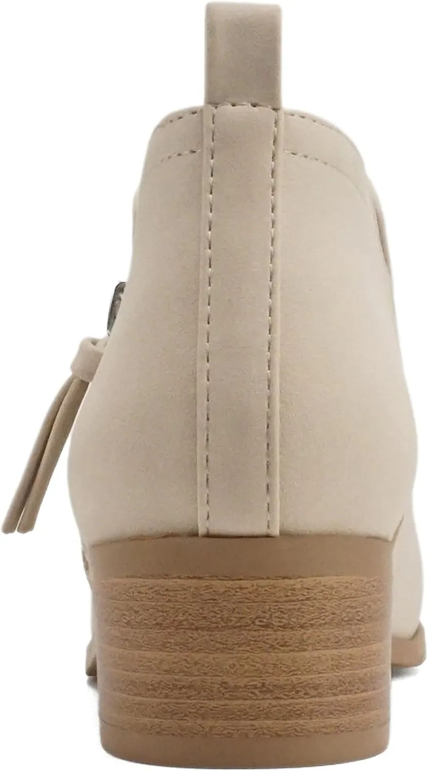 Soda ZAYNE ~ Women Round Toe Elastic Side Gore Side Zipper Pull Tab Low Heel Ankle Boot Bootie