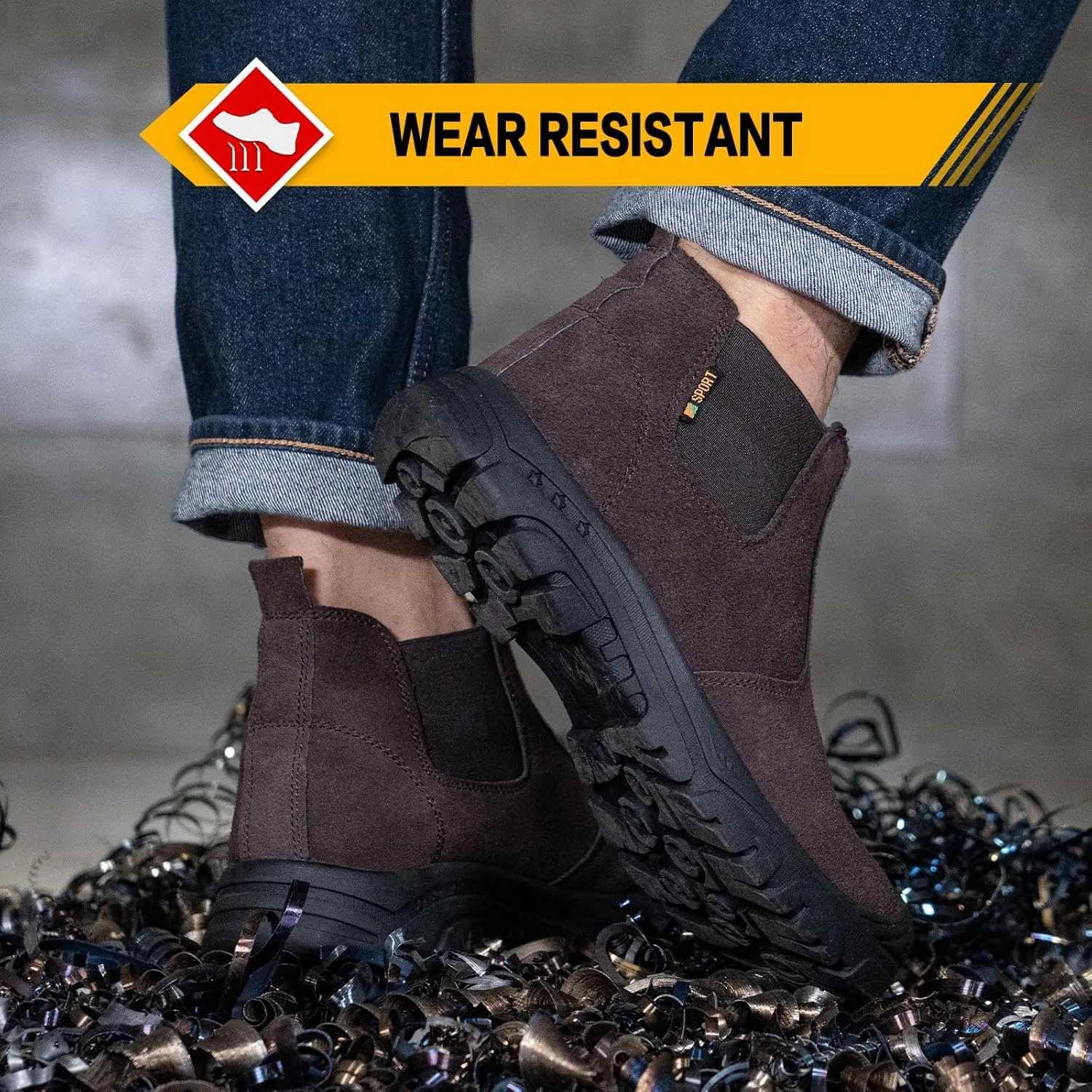 Steel Toe Work Boots for Men Women Slip-on Chelsea Boots, Men's Industrial Construction Shoes, Waterproof, Lightweight, Comfortable, Non-slip Safety Boots
