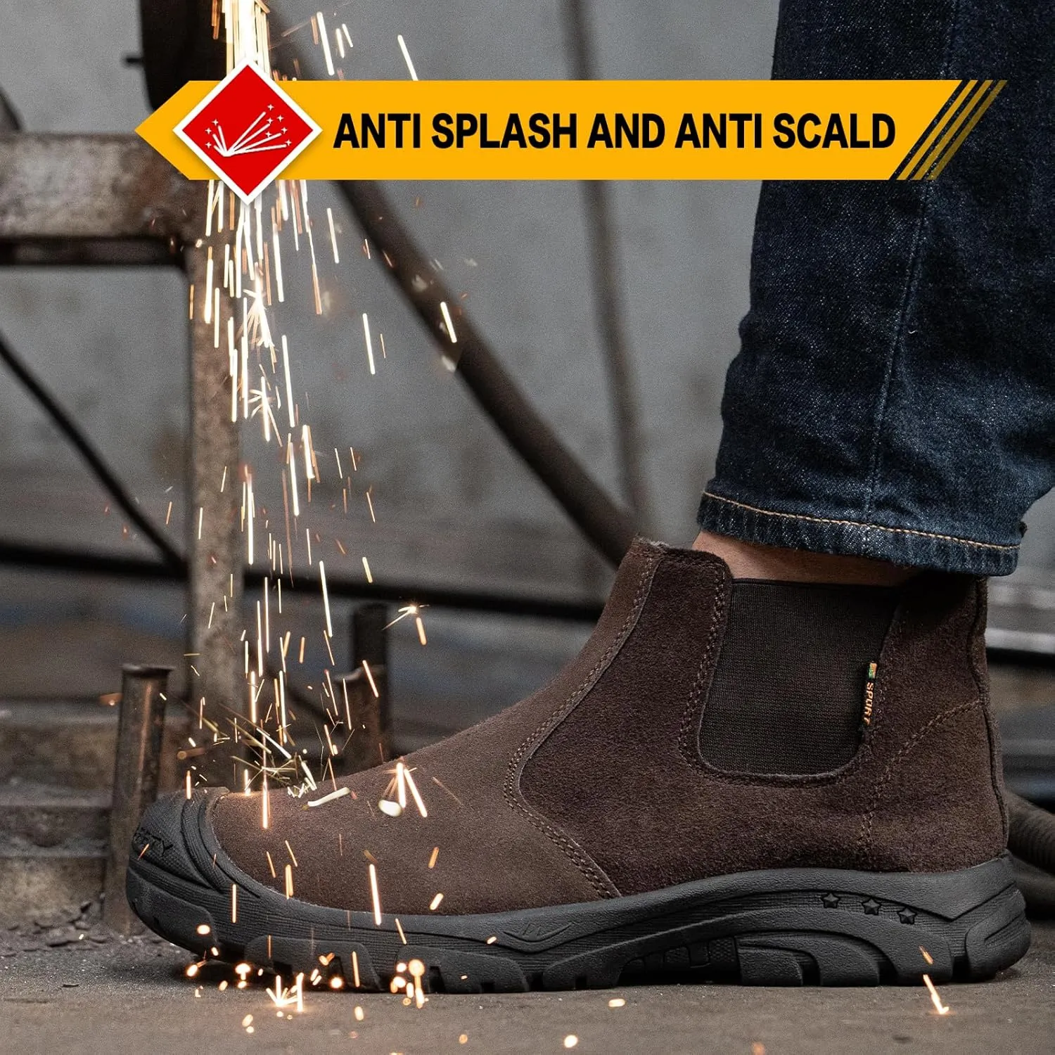 Steel Toe Work Boots for Men Women Slip-on Chelsea Boots, Men's Industrial Construction Shoes, Waterproof, Lightweight, Comfortable, Non-slip Safety Boots