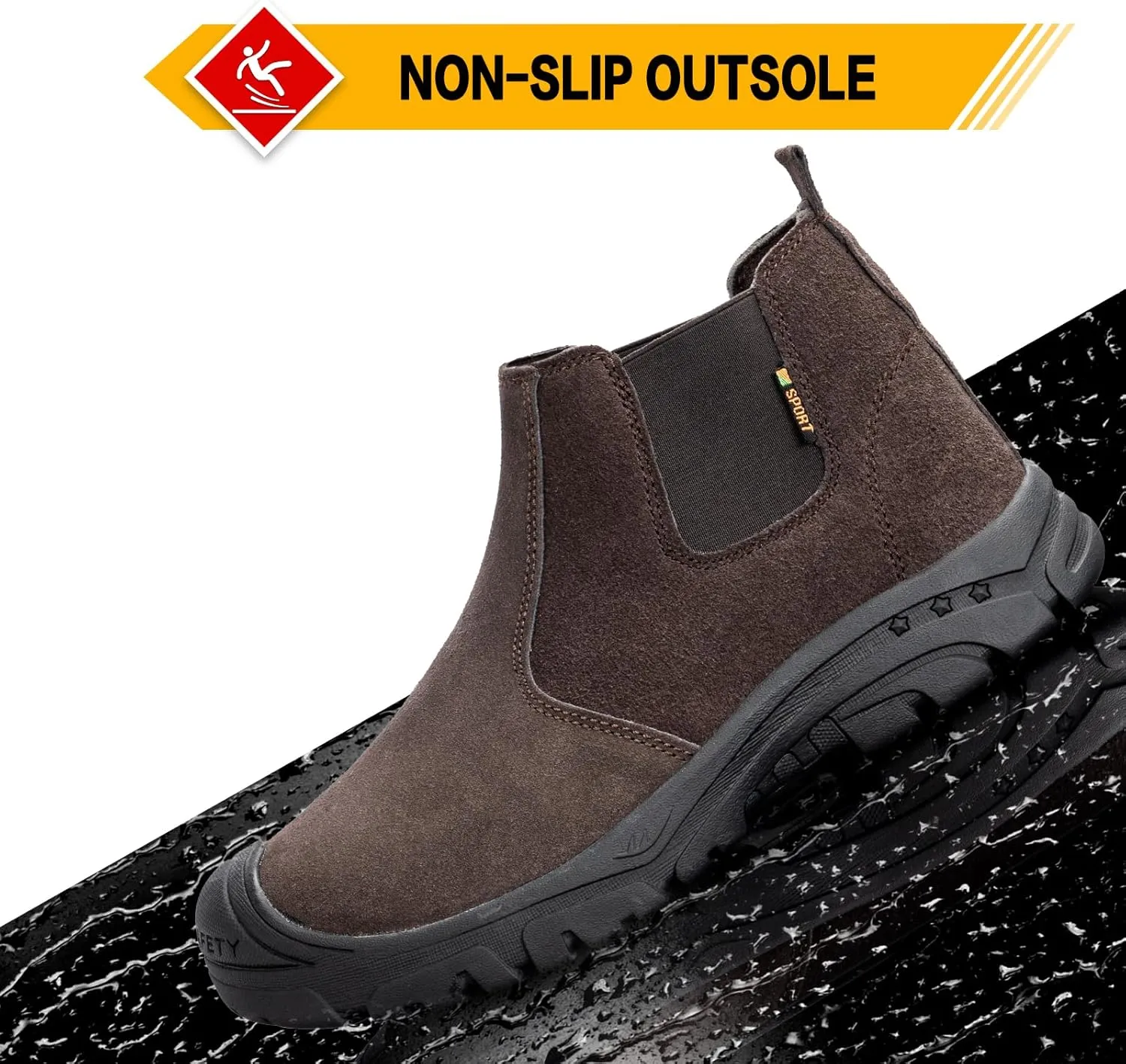 Steel Toe Work Boots for Men Women Slip-on Chelsea Boots, Men's Industrial Construction Shoes, Waterproof, Lightweight, Comfortable, Non-slip Safety Boots