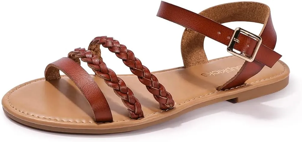 Women's Ankle Strap Flat Sandals Open Toe Breathable Summer Fisherman Sandals Adjustable Buckle Crossed Strappy Two Band Comfy Casual Gladiator Sandal