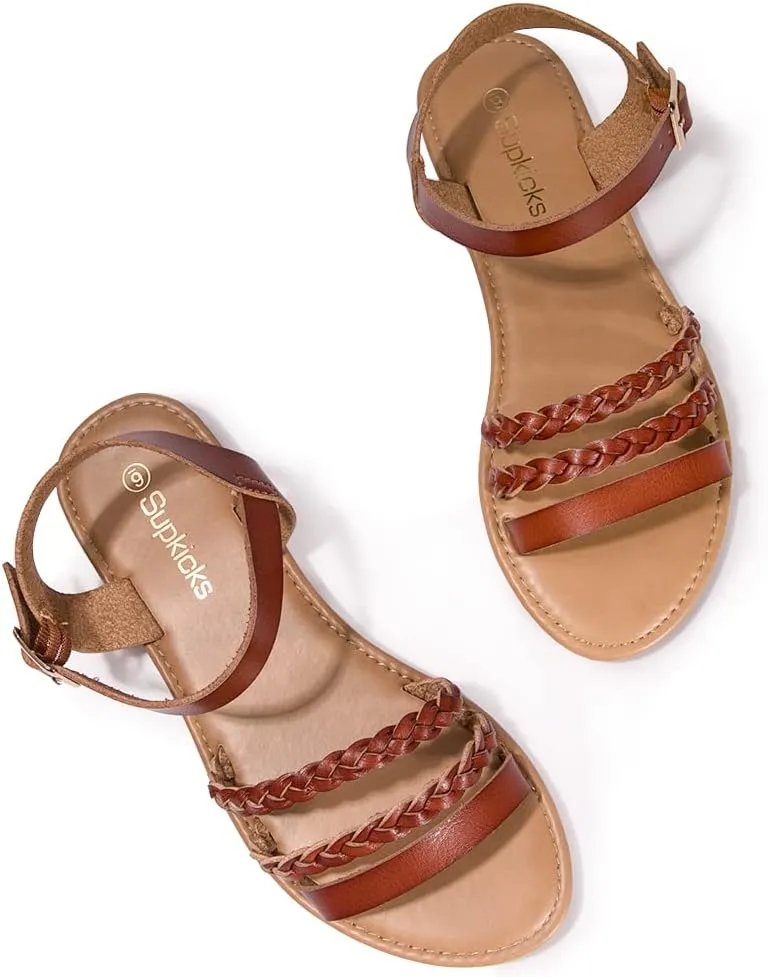 Women's Ankle Strap Flat Sandals Open Toe Breathable Summer Fisherman Sandals Adjustable Buckle Crossed Strappy Two Band Comfy Casual Gladiator Sandal