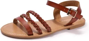 Women's Ankle Strap Flat Sandals Open Toe Breathable Summer Fisherman Sandals Adjustable Buckle Crossed Strappy Two Band Comfy Casual Gladiator Sandal