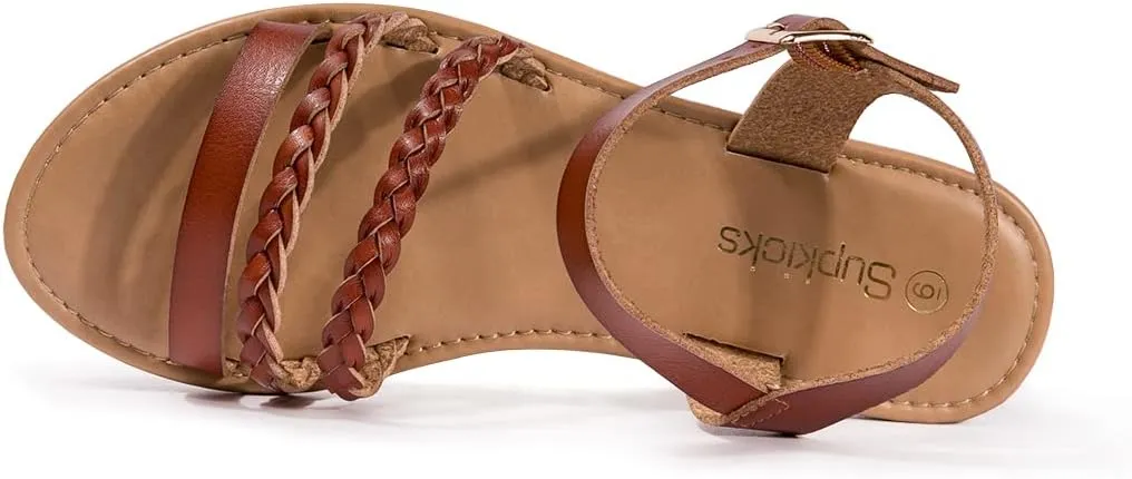 Women's Ankle Strap Flat Sandals Open Toe Breathable Summer Fisherman Sandals Adjustable Buckle Crossed Strappy Two Band Comfy Casual Gladiator Sandal